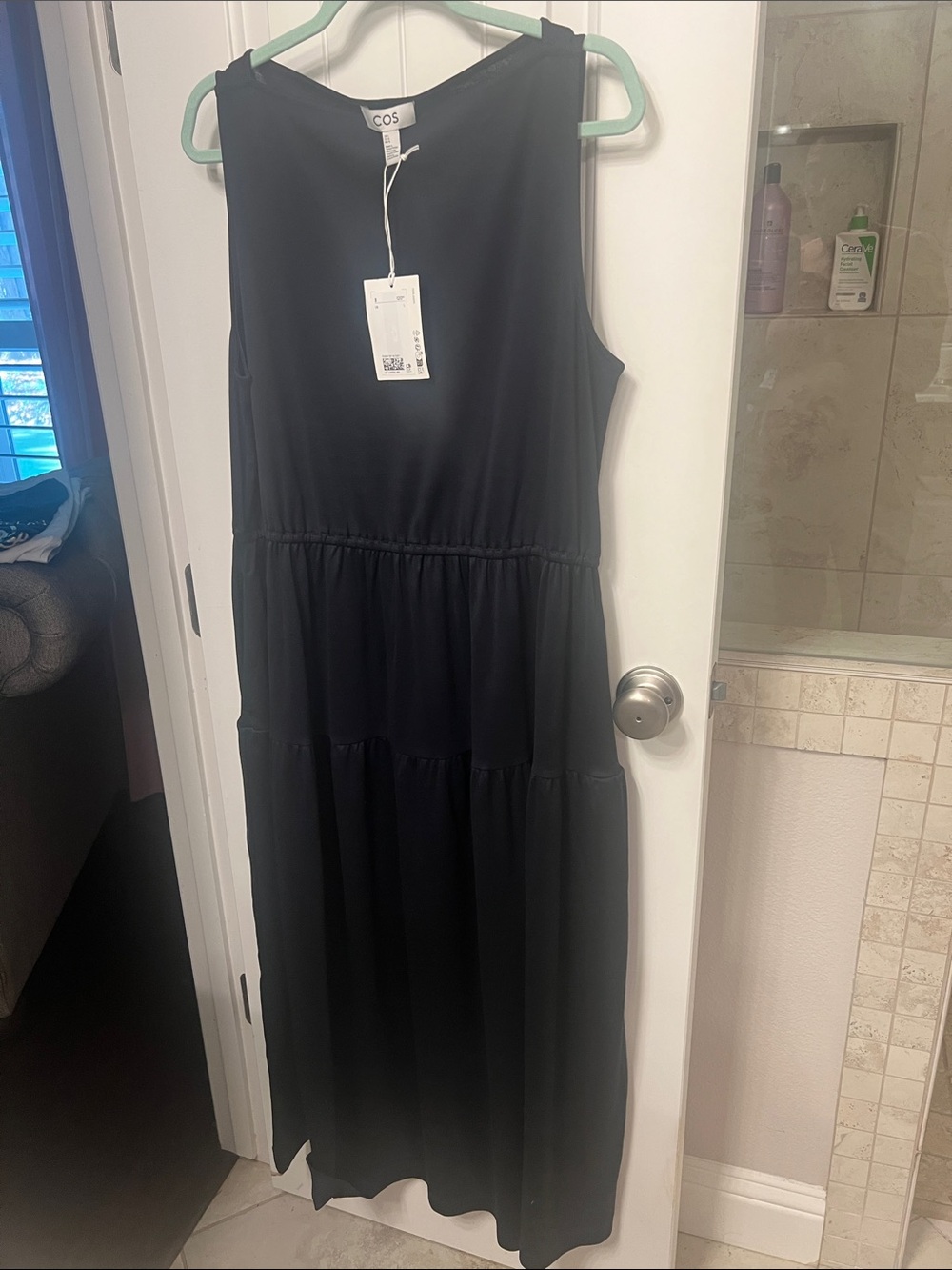 COS Dark Navy Sleeveless Tiered Midi Dress